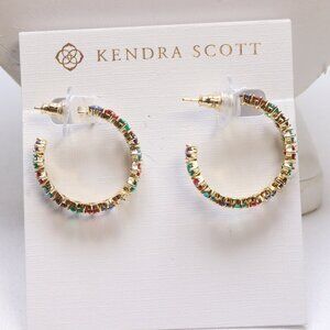 Kendra Scott Cailin Gold Tone Crystal Hoop Earrings in Multi Mix MISSING A STONE